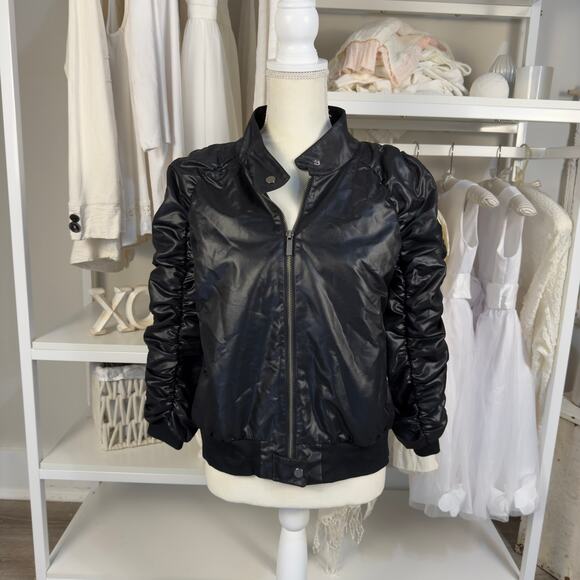 Kenneth Cole New York Women's Size M Faux Black Leather Zip Up Jacket #3407 - Picture 1 of 9